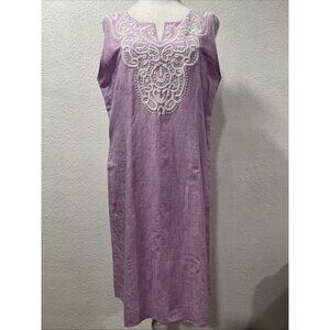 Talbots Sleeveless Embroidered Linen Cotton Shift Dress Knee length Women Sz 10
